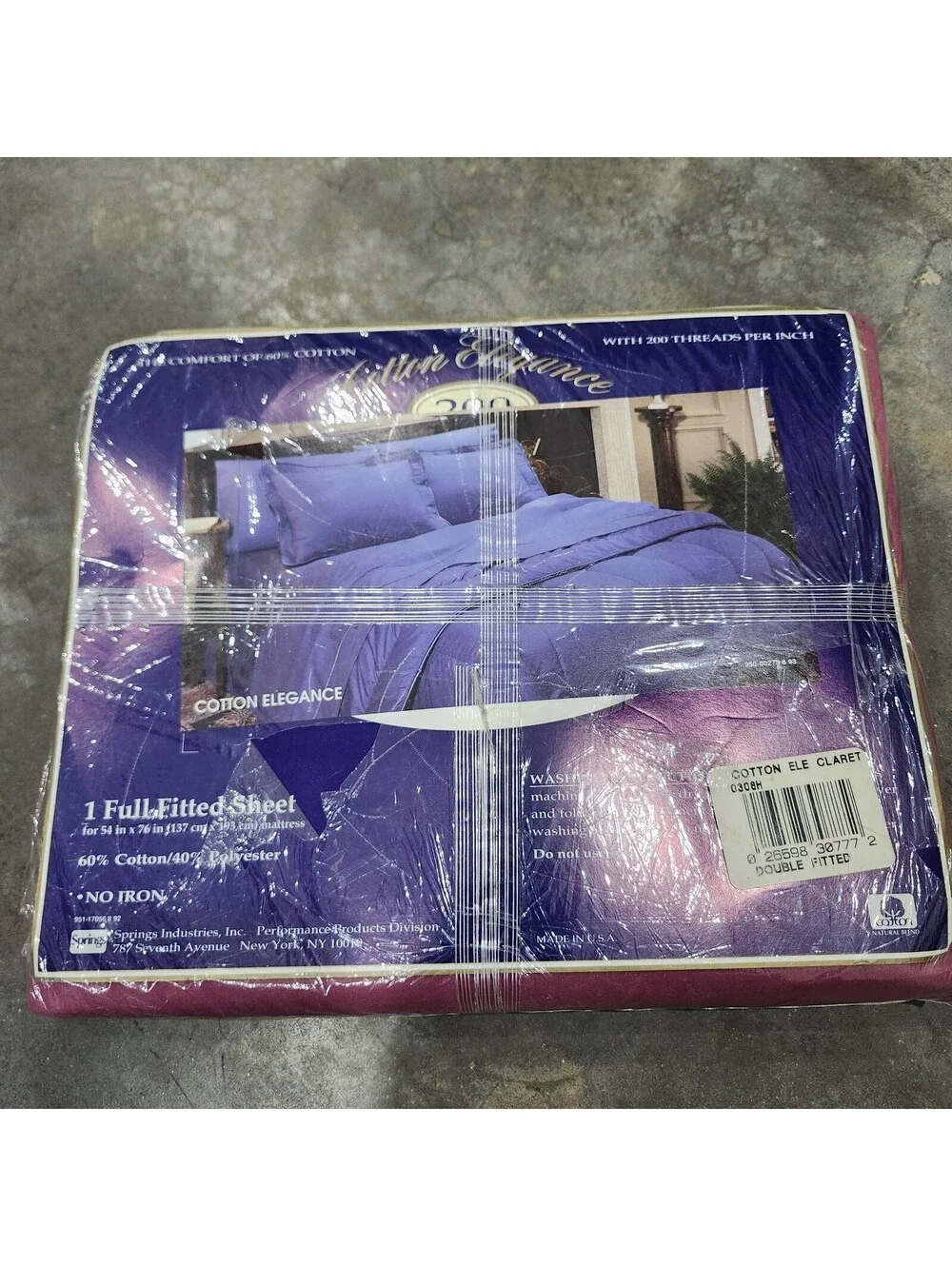 Vintage Full Fitted Sheet Cotton Poly NIP 200 Thread Count Burgundy/Wine No Iron